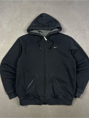 Vintage Nike Black Full-Zip Hooded Sweatshirt